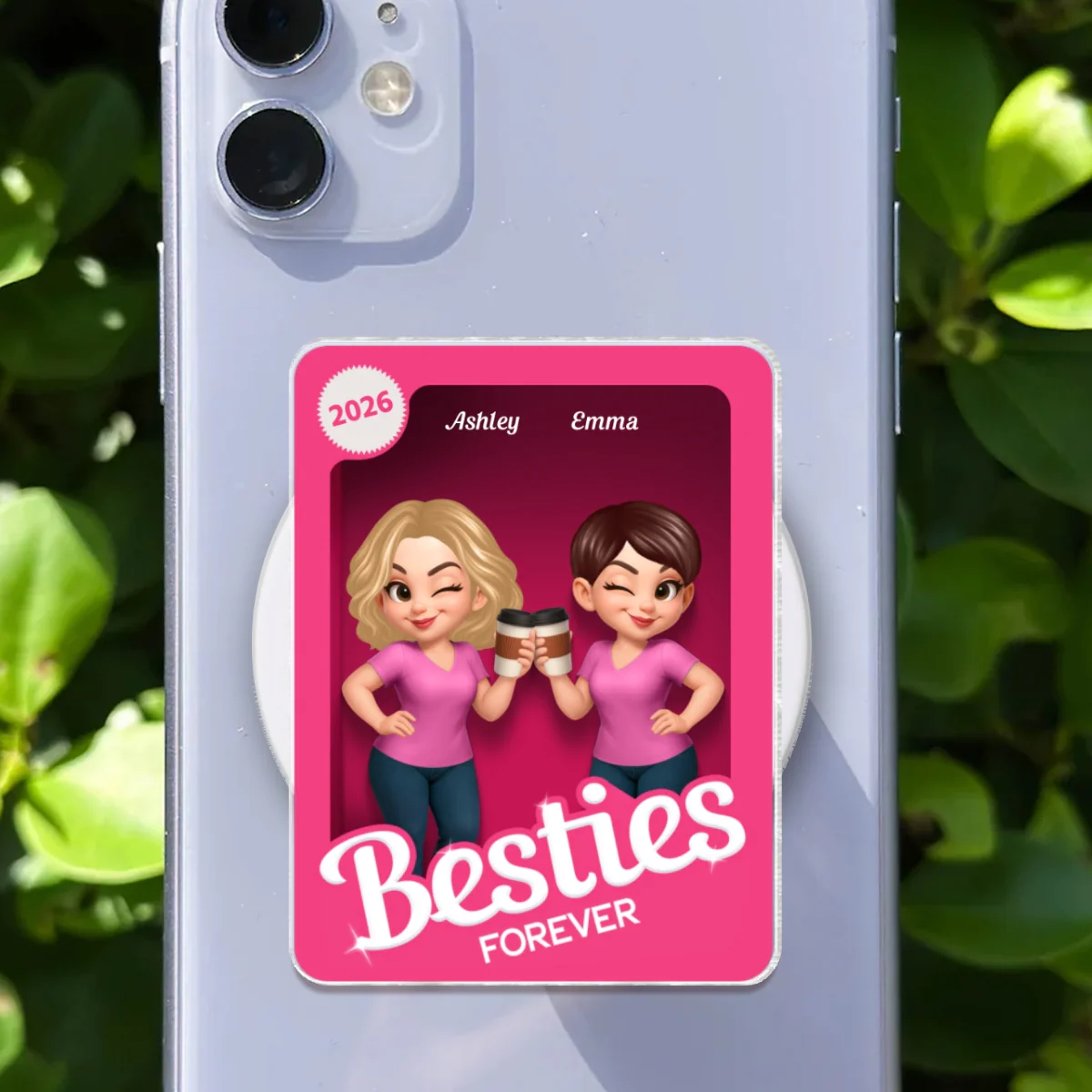 Besties Forever Pink 3D Effect Action Figure – Personalized Acrylic Magnetic Phone Grip – Gift for Best Friends, Matching Phone Grips - Image 13
