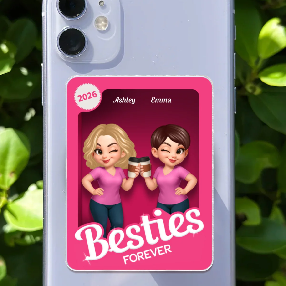 Besties Forever Pink 3D Effect Action Figure – Personalized Acrylic Magnetic Phone Grip – Gift for Best Friends, Matching Phone Grips - Image 14