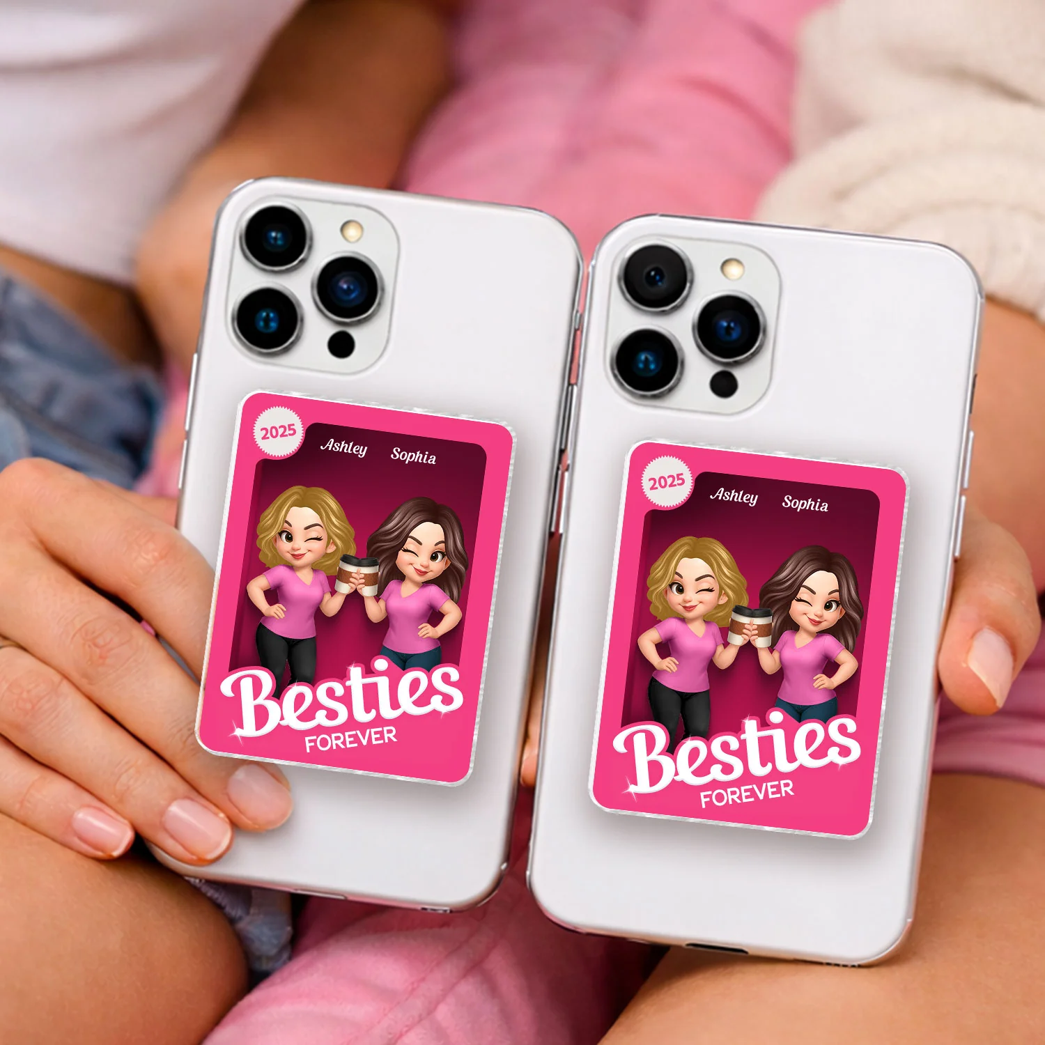 Besties Forever Pink 3D Effect Action Figure – Personalized Acrylic Magnetic Phone Grip – Gift for Best Friends, Matching Phone Grips - Image 3