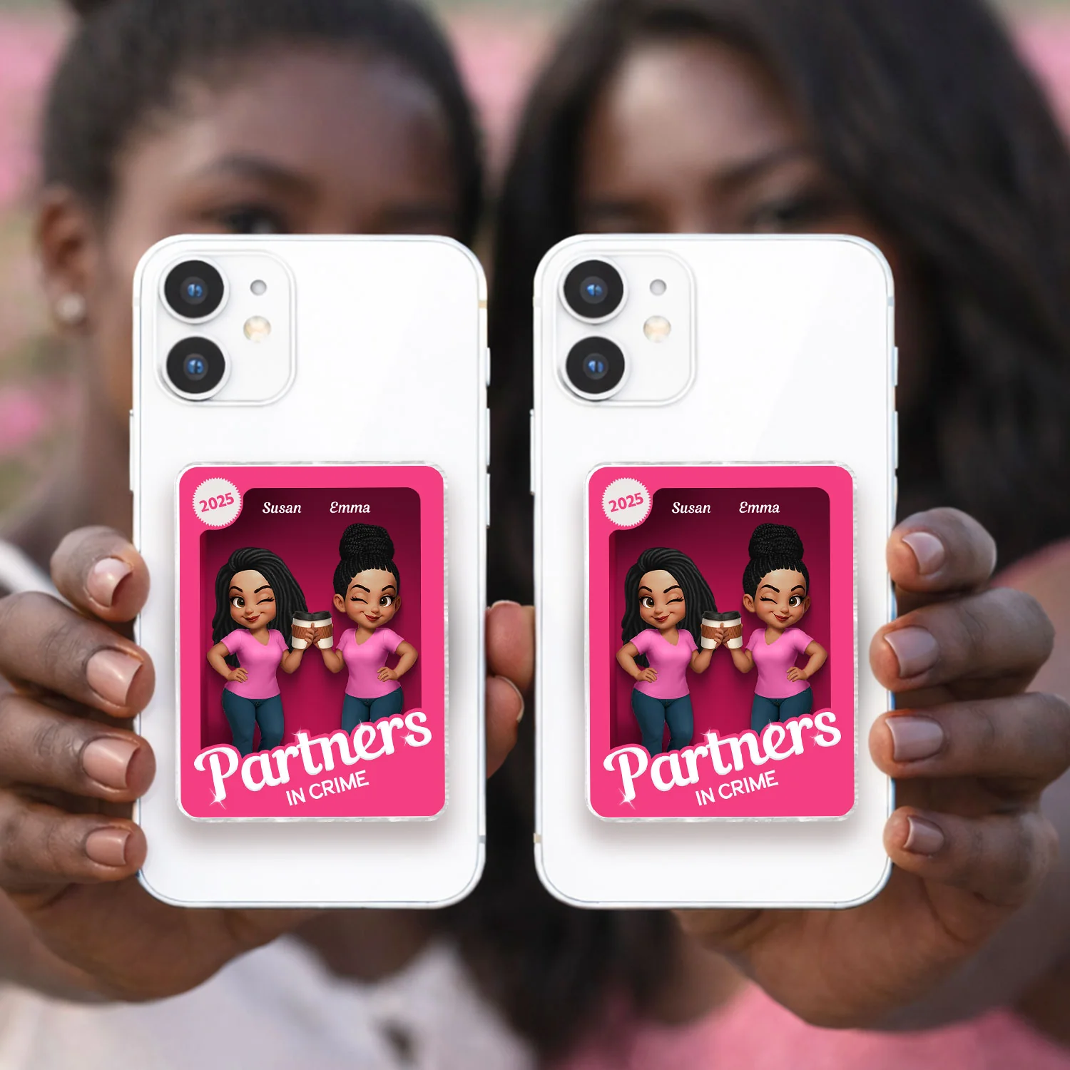 Besties Forever Pink 3D Effect Action Figure – Personalized Acrylic Magnetic Phone Grip – Gift for Best Friends, Matching Phone Grips - Image 4