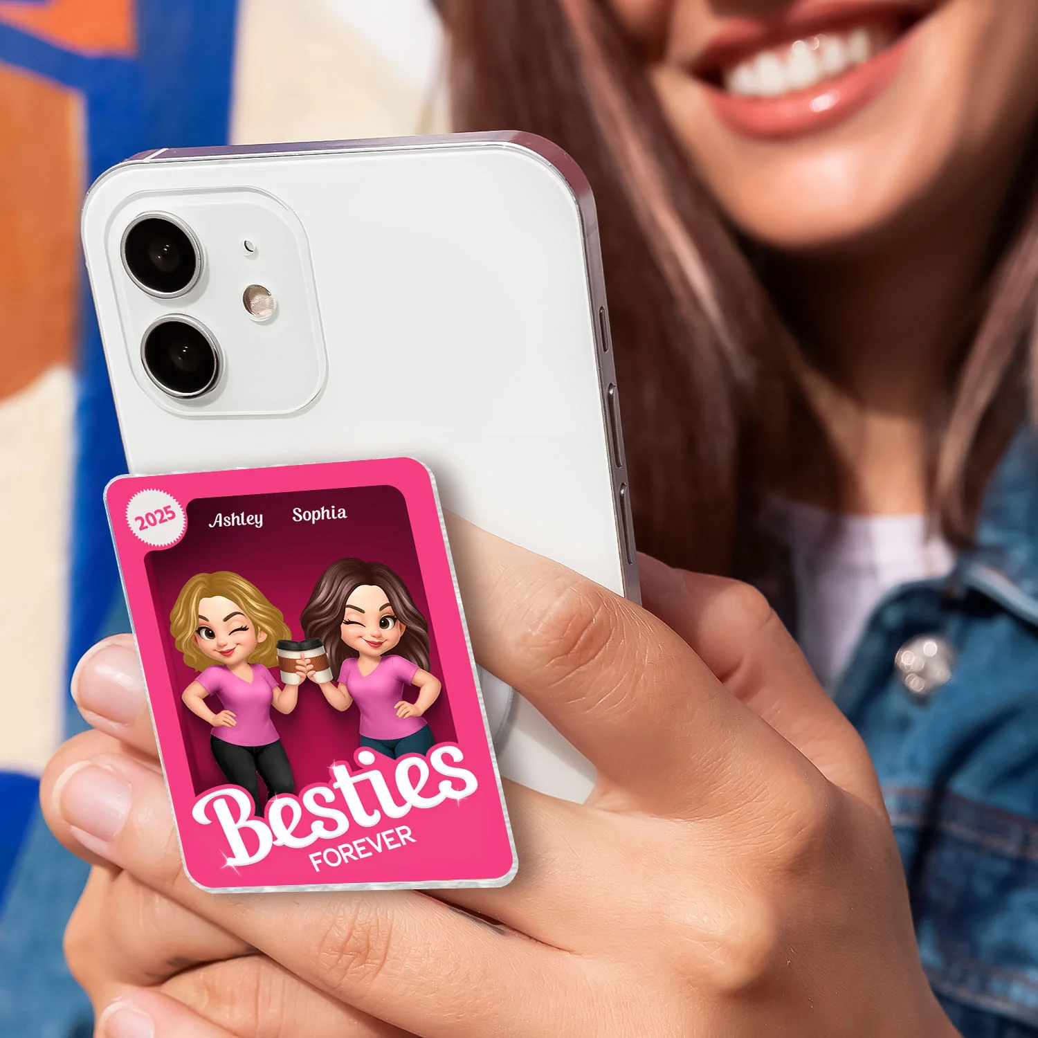 Besties Forever Pink 3D Effect Action Figure – Personalized Acrylic Magnetic Phone Grip – Gift for Best Friends, Matching Phone Grips - Image 7