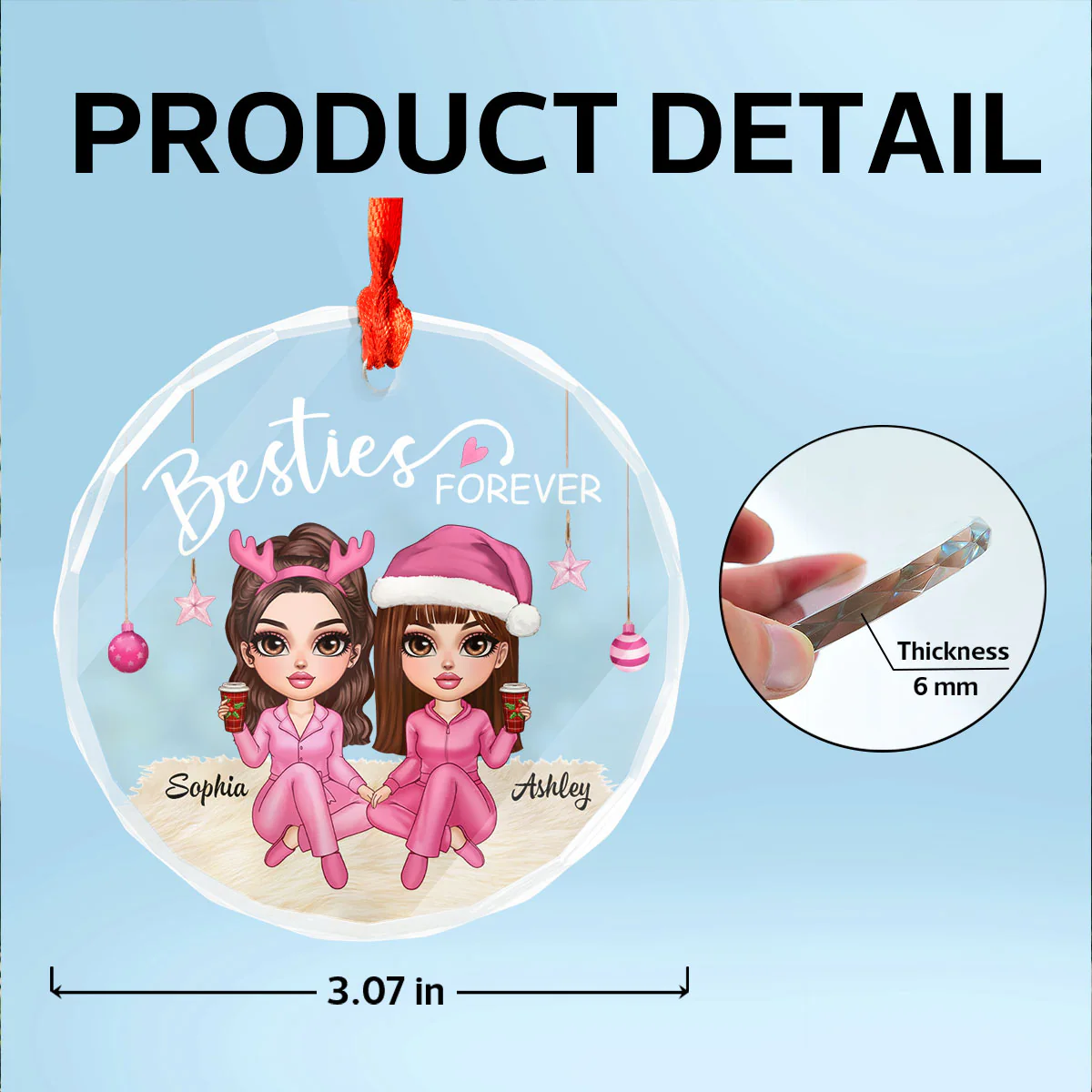 Besties Forever Pink Clothes Y2K Best Friends Personalized Glass Ornament, Friendship Christmas Gift - Image 11