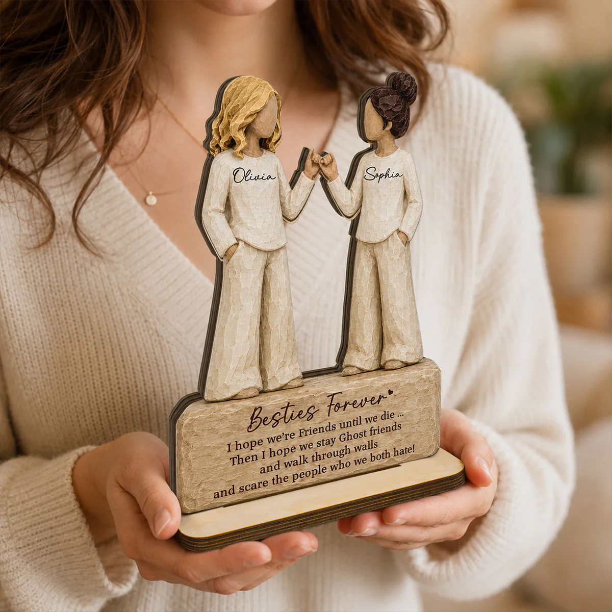 Besties Forever Pinky Promise 2D Flat - Personalized 2-Layered Wooden Plaque - Friendship Keepsake - Image 6