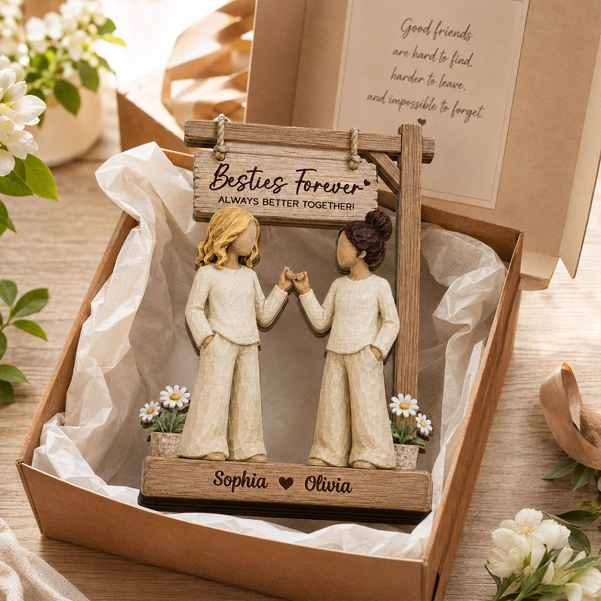 Besties Forever Pinky Promise Under Sign Post 2D Flat - Personalized 2-Layered Wooden Plaque - Friendship Keepsake - Image 3