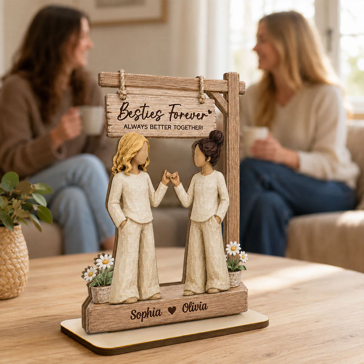 Besties Forever Pinky Promise Under Sign Post 2D Flat - Personalized 2-Layered Wooden Plaque - Friendship Keepsake - Image 5
