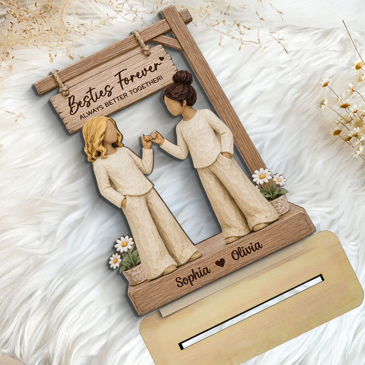 Besties Forever Pinky Promise Under Sign Post 2D Flat - Personalized 2-Layered Wooden Plaque - Friendship Keepsake - Image 6