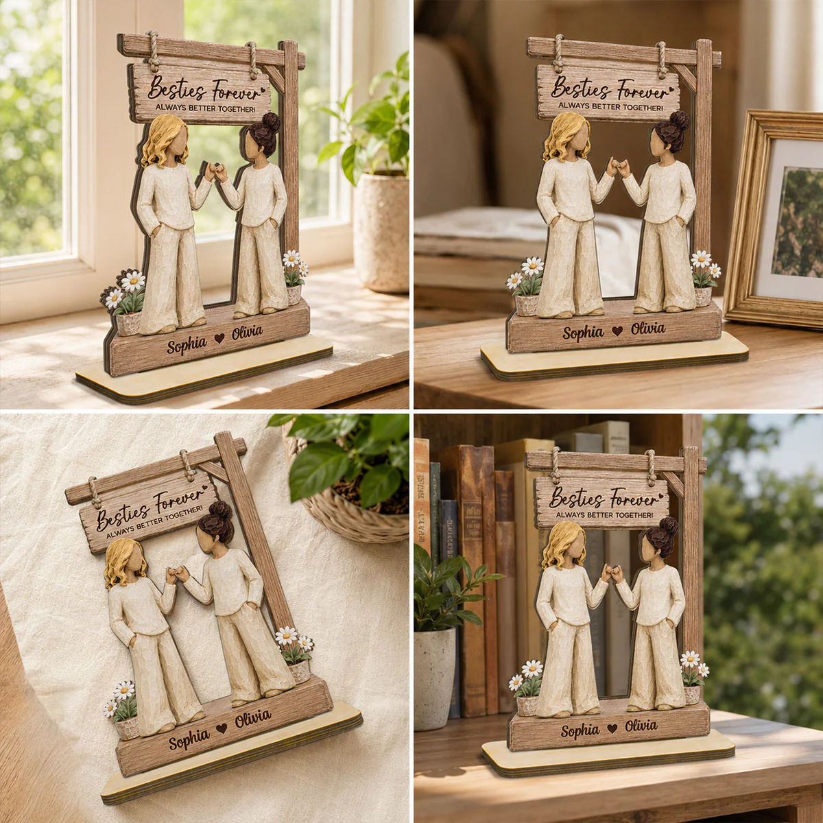 Besties Forever Pinky Promise Under Sign Post 2D Flat - Personalized 2-Layered Wooden Plaque - Friendship Keepsake - Image 8