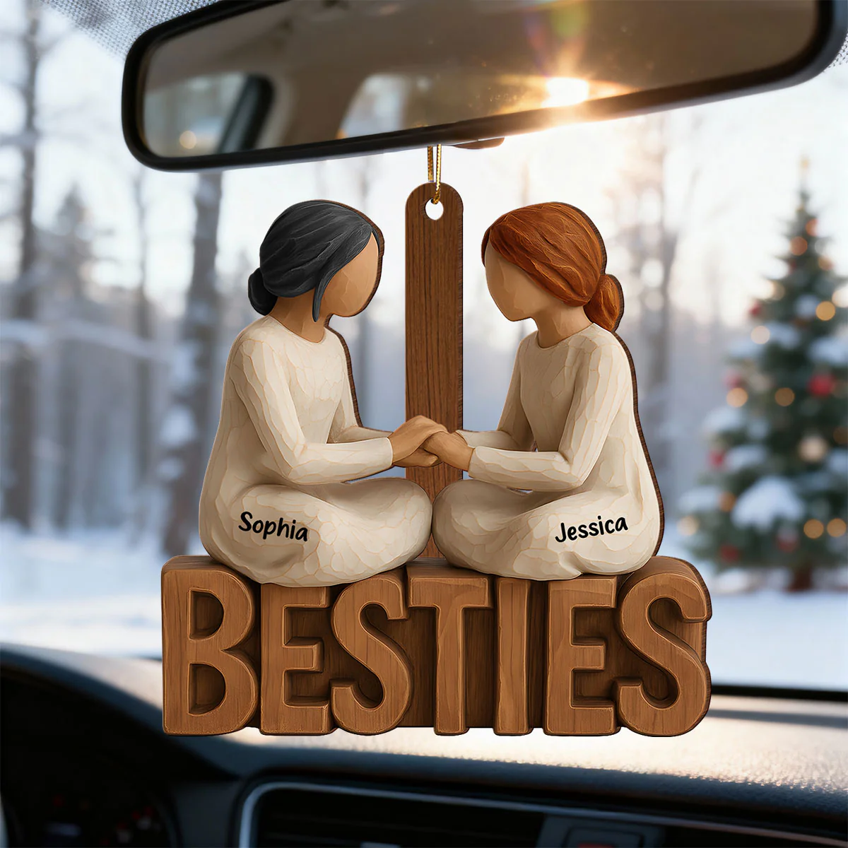 3D Effect Besties Forever Together - Personalized Wooden Ornament - Gift For Best Friends - Image 4