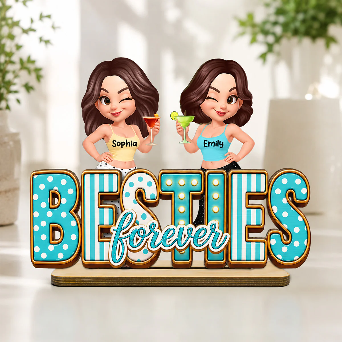 Besties Forever Trendy Girls - Personalized Wooden Plaque