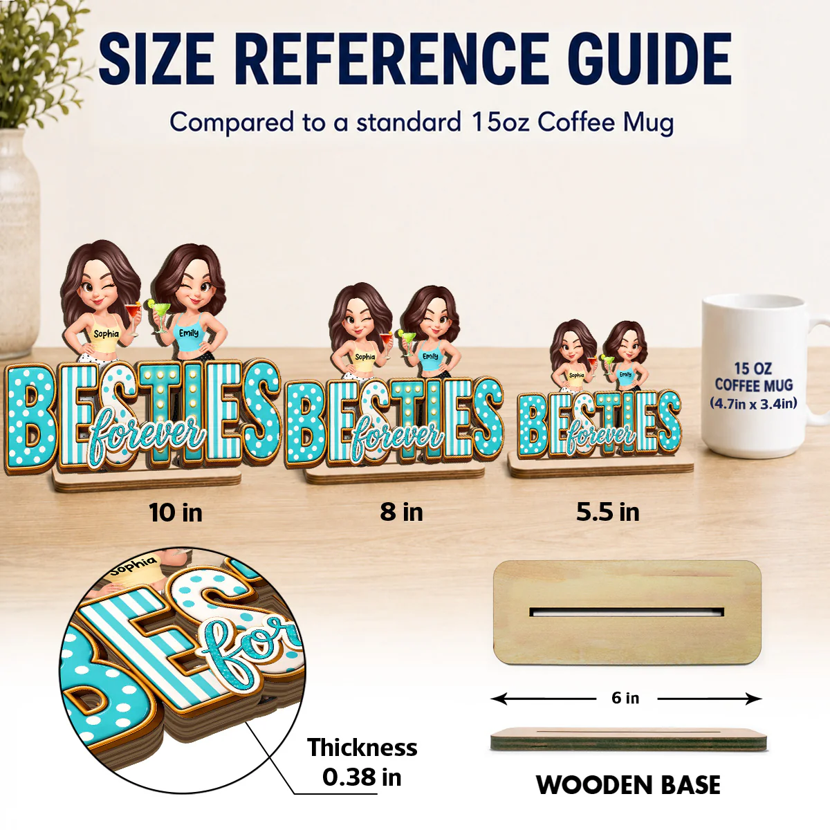 Besties Forever Trendy Girls - Personalized Wooden Plaque - Image 4