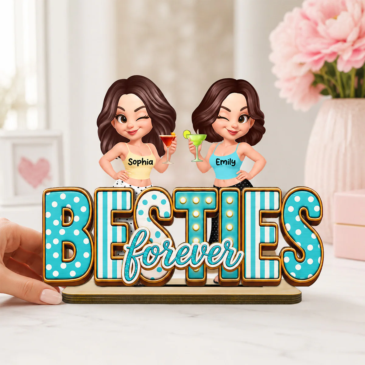 Besties Forever Trendy Girls - Personalized Wooden Plaque - Image 5
