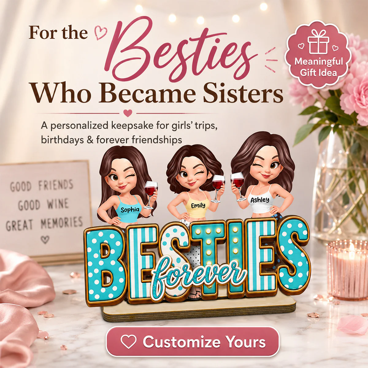 Besties Forever Trendy Girls - Personalized Wooden Plaque - Image 6