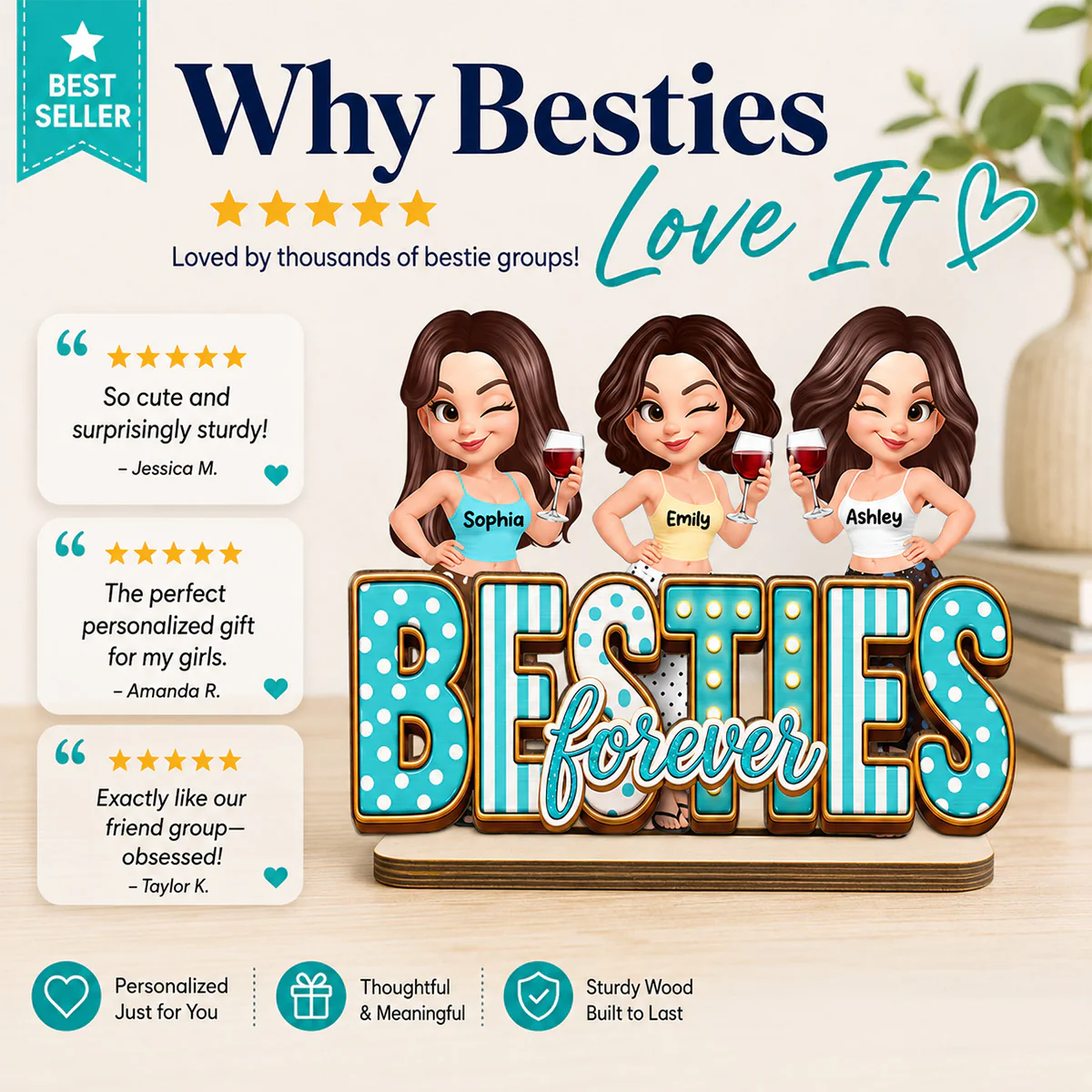 Besties Forever Trendy Girls - Personalized Wooden Plaque - Image 7