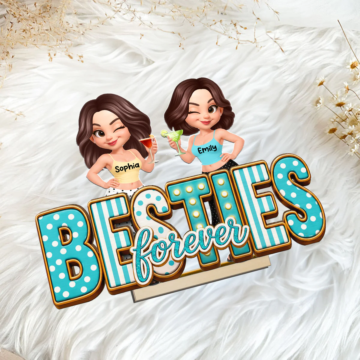 Besties Forever Trendy Girls - Personalized Wooden Plaque - Image 8