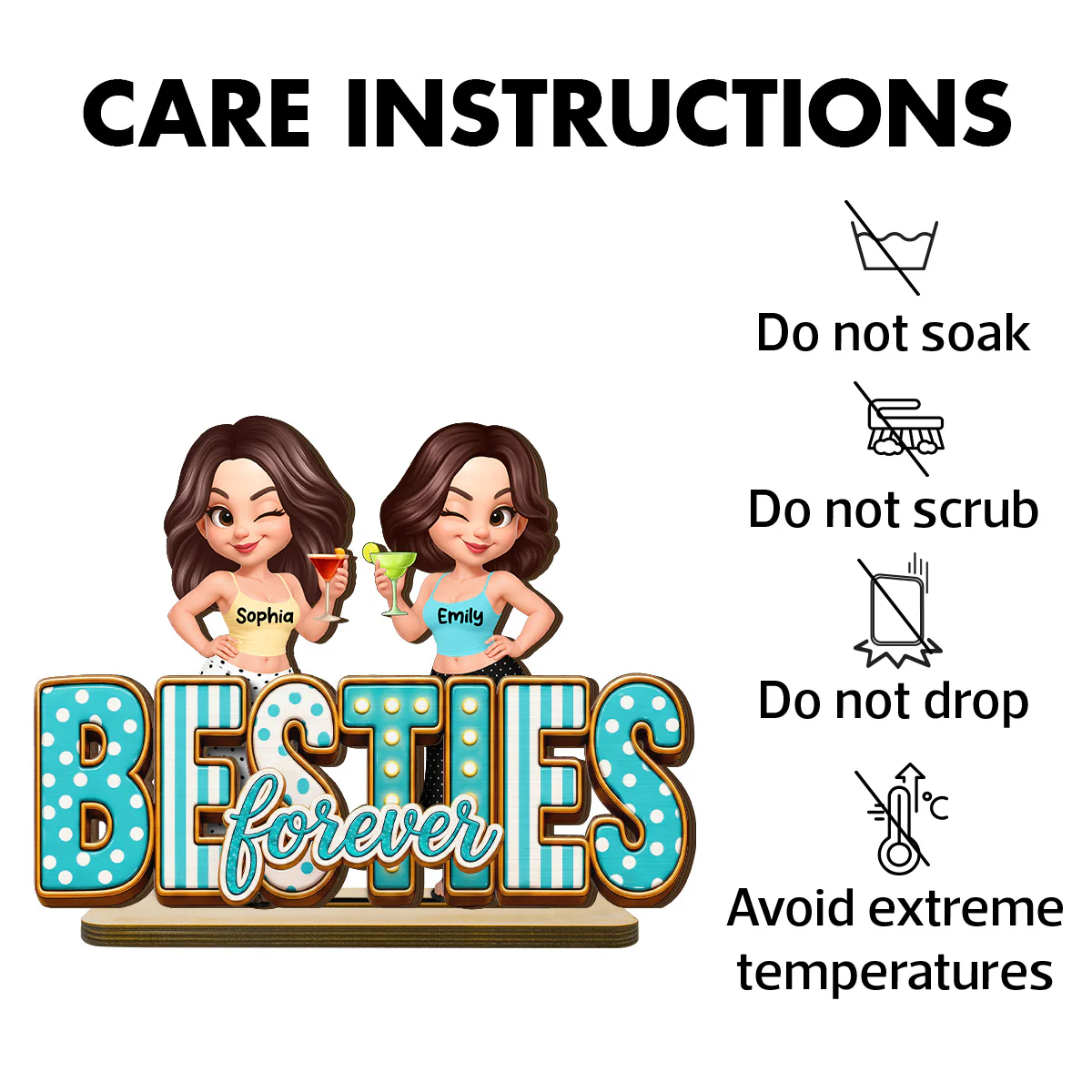 Besties Forever Trendy Girls - Personalized Wooden Plaque - Image 9