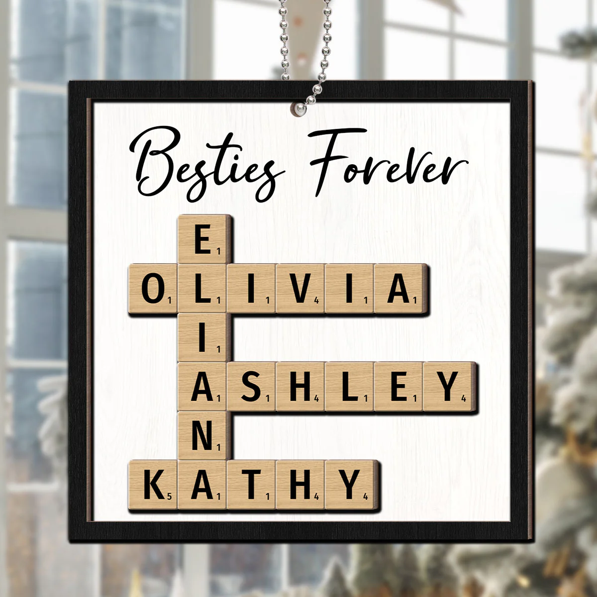 Besties Forever Unique Crossword Puzzle Art Christmas Gift For Best Friends Personalized 2-Layer Wooden Ornament - Image 5