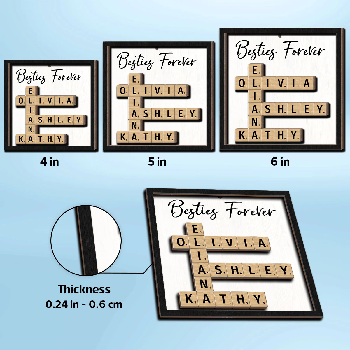 Besties Forever Unique Crossword Puzzle Art Christmas Gift For Best Friends Personalized 2-Layer Wooden Ornament - Image 7