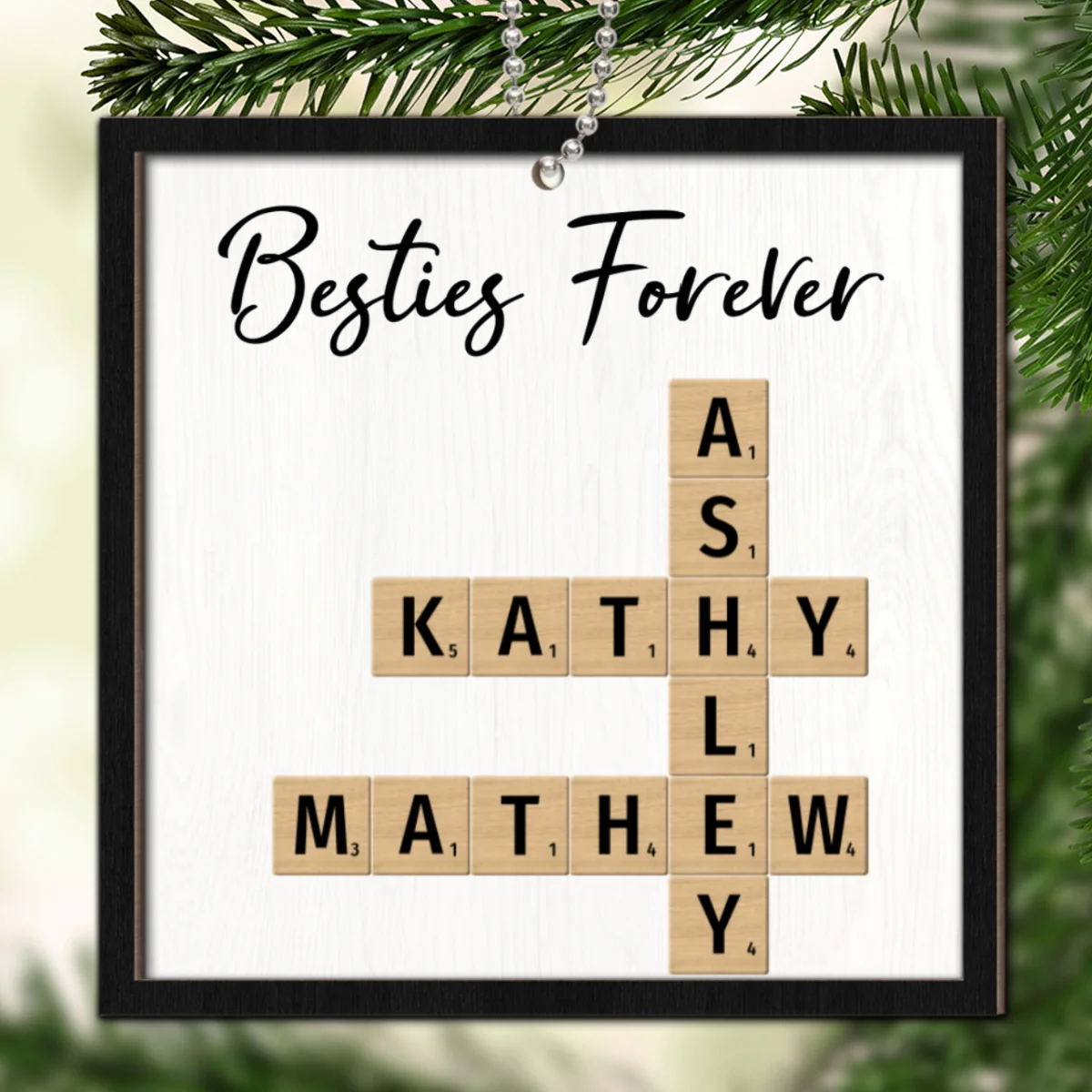 Besties Forever Unique Crossword Puzzle Art Christmas Gift For Best Friends Personalized 2-Layer Wooden Ornament - Image 9