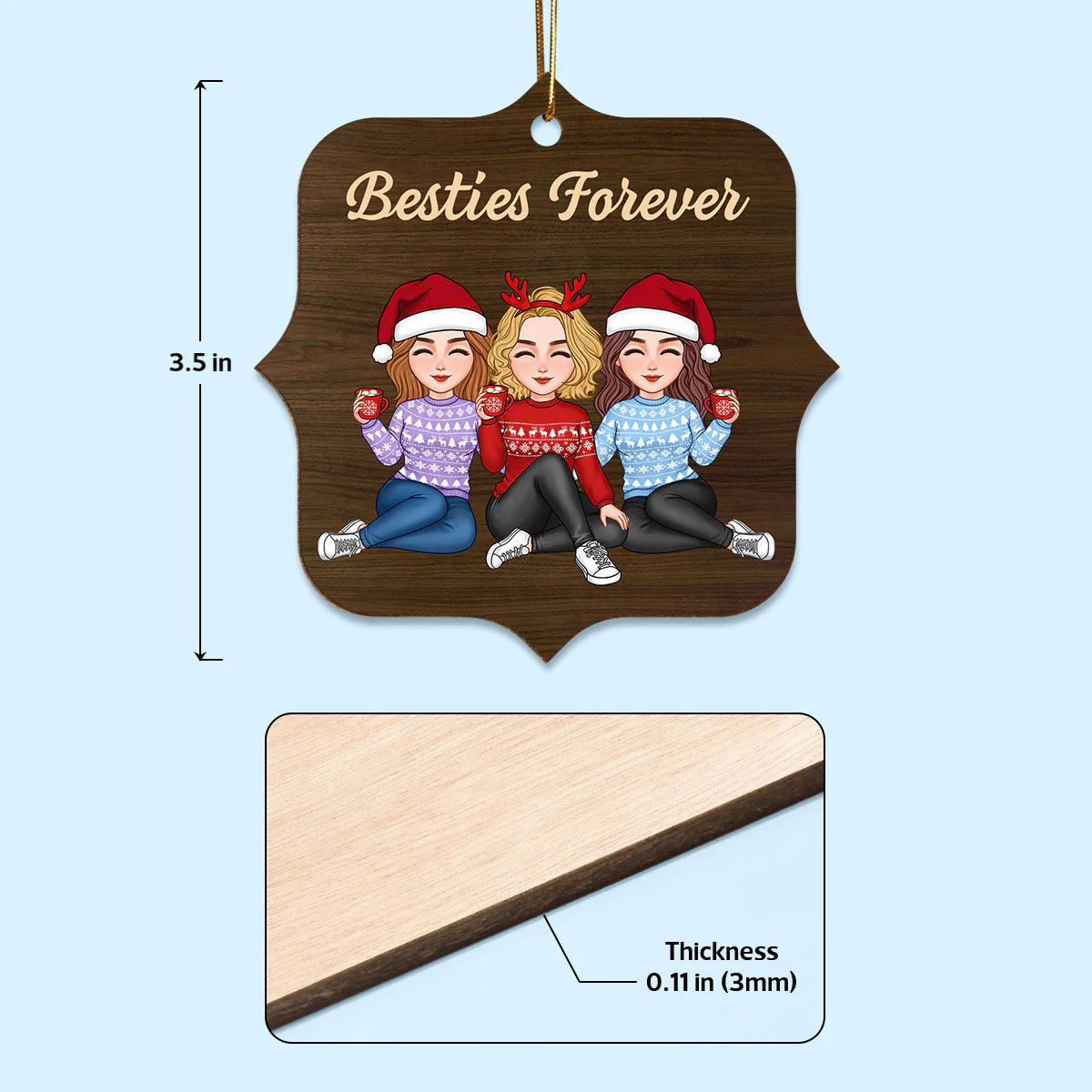 Besties Forever Unique Crossword Puzzle Art Christmas Gift For Best Friends Personalized Double Sided Wooden Ornament - Image 4