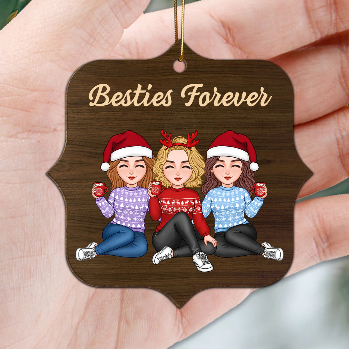 Besties Forever Unique Crossword Puzzle Art Christmas Gift For Best Friends Personalized Double Sided Wooden Ornament - Image 5