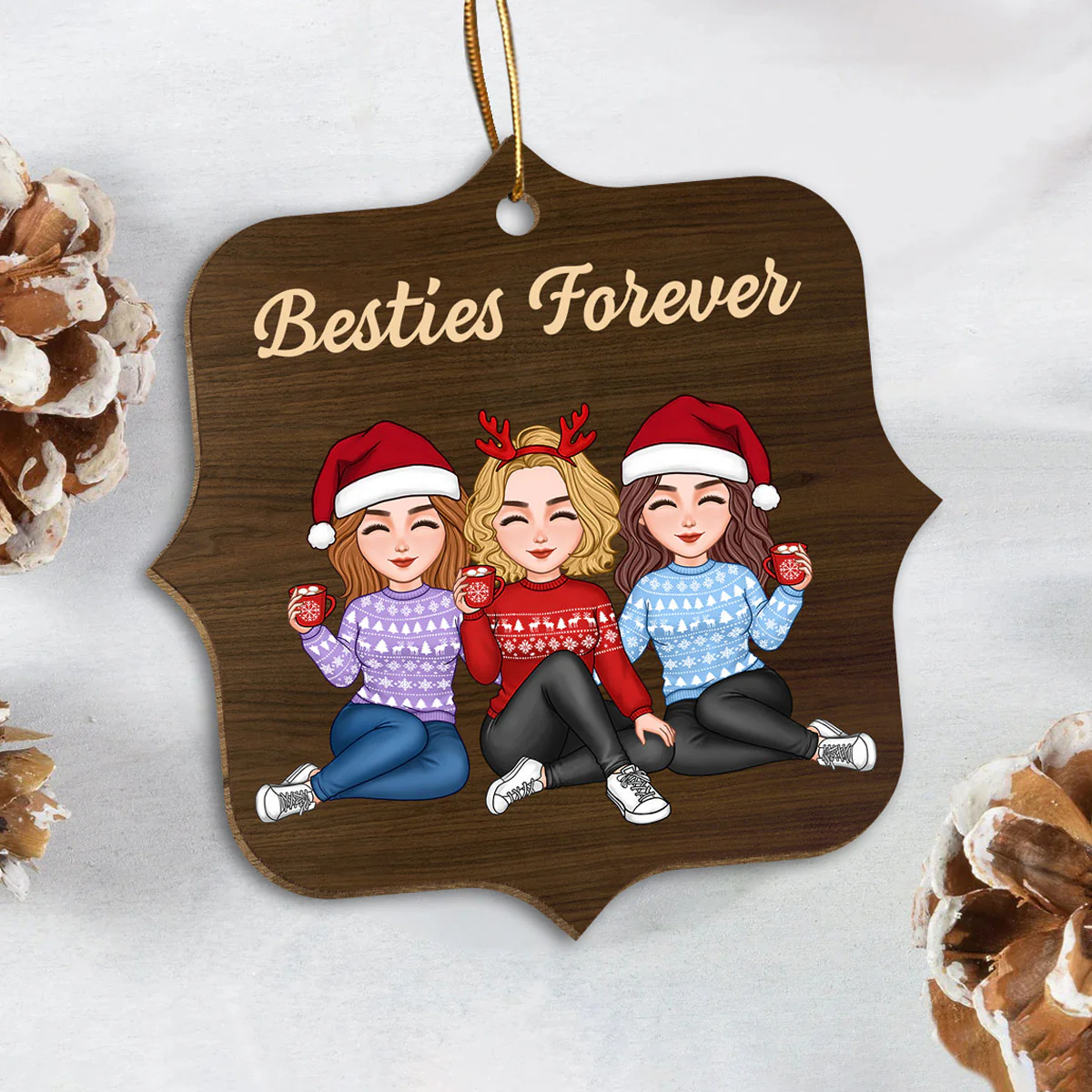 Besties Forever Unique Crossword Puzzle Art Christmas Gift For Best Friends Personalized Double Sided Wooden Ornament - Image 6
