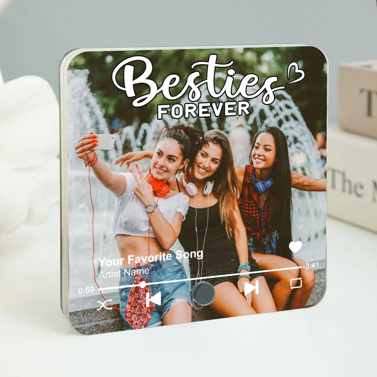 Besties Forever Upload Photo Personalized Music Fridge Magnet, Heartfelt Gift For Best Friends, BFF - Image 2