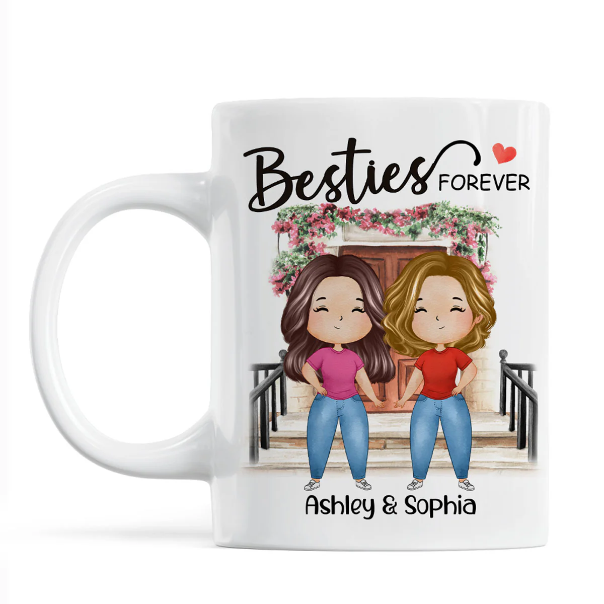 Besties Forever Watercolor Girls Personalized Mug - Gift For Besties, Gift For Sisters