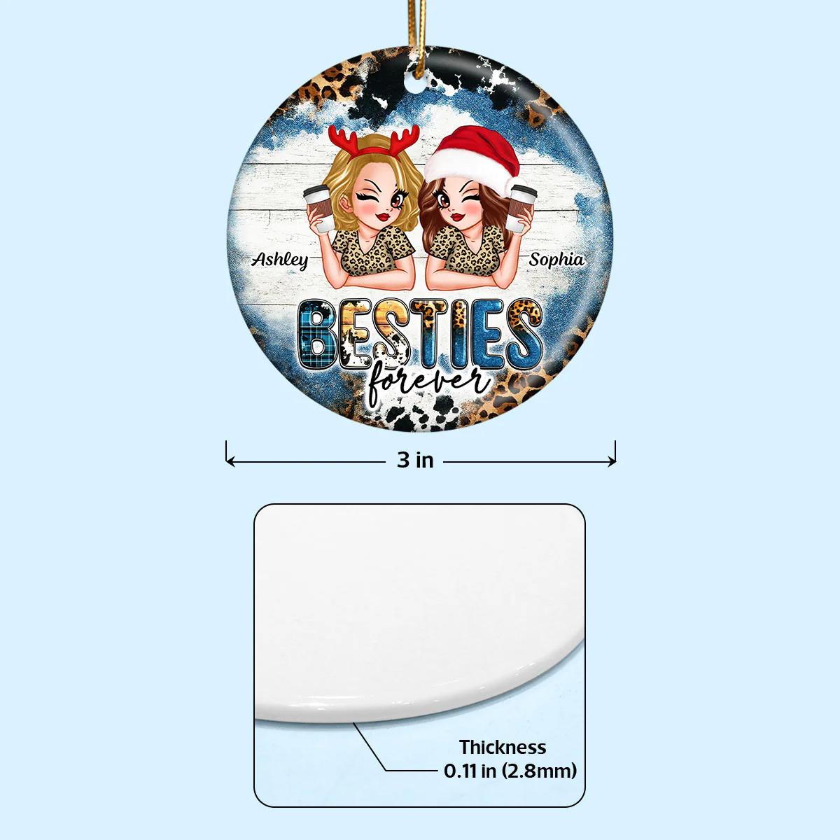 Besties Forever Western Christmas Personalized Ceramic Ornament, Christmas Gift for Best Friends, Sisters - Image 6