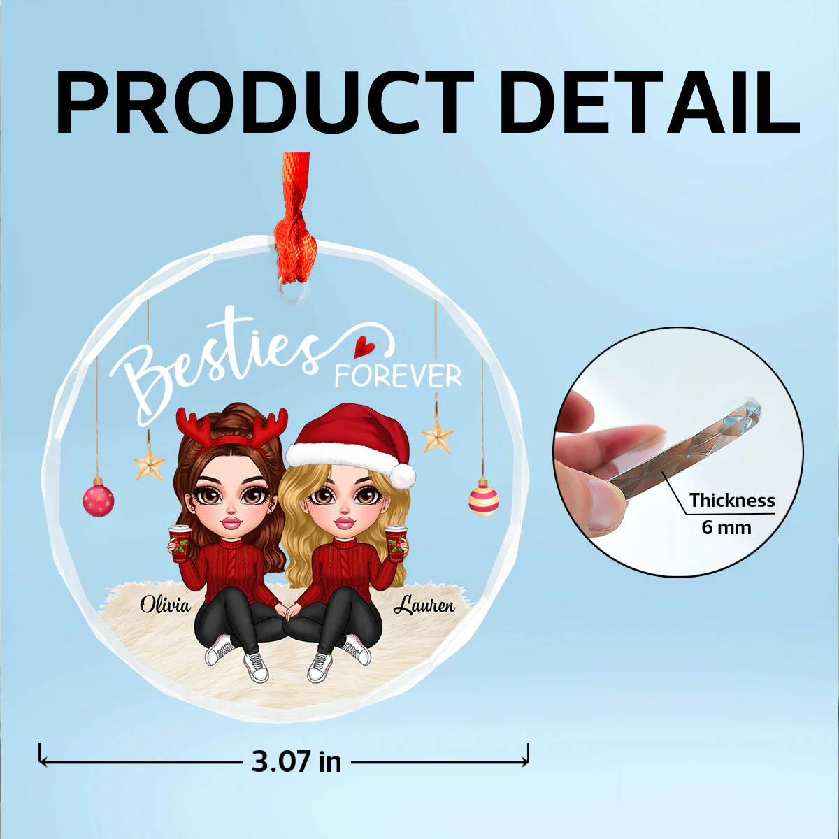 Besties Forever Y2K Best Friends Personalized Glass Ornament, Friendship Christmas Gift - Image 11