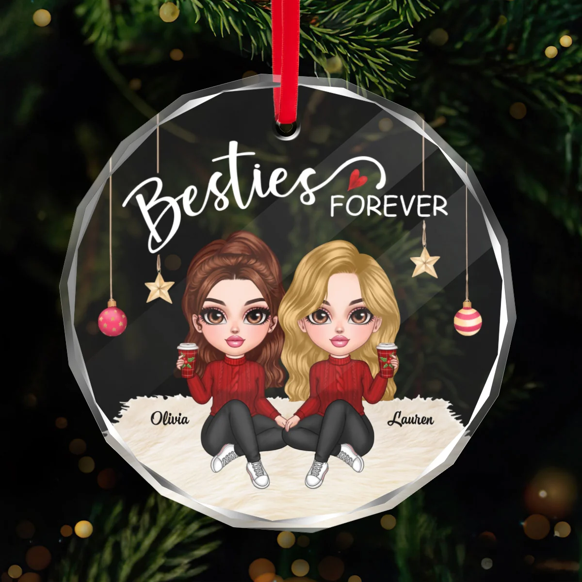 Besties Forever Y2K Best Friends Personalized Glass Ornament, Friendship Christmas Gift - Image 12