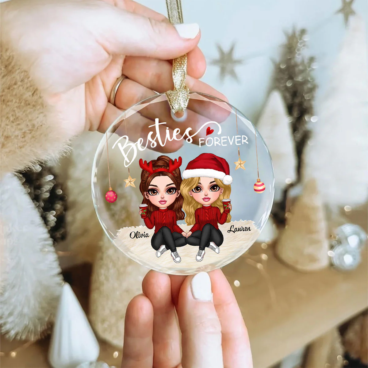 Besties Forever Y2K Best Friends Personalized Glass Ornament, Friendship Christmas Gift - Image 9