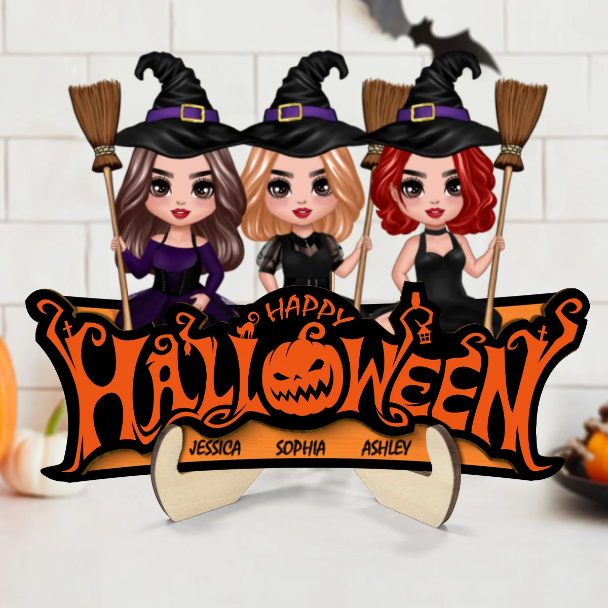Besties Happy Halloween Jack O Lantern Spooky, Personalized 2-Layered Wooden Plaque, Gift For Best Friends, Sisters - Image 10
