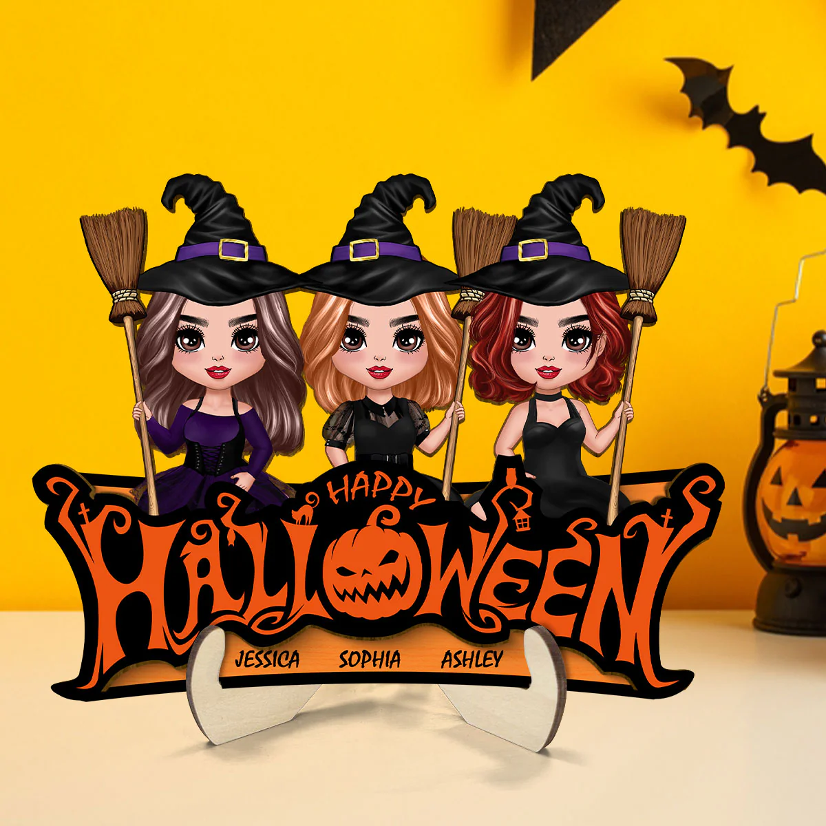 Besties Happy Halloween Jack O Lantern Spooky, Personalized 2-Layered Wooden Plaque, Gift For Best Friends, Sisters - Image 2