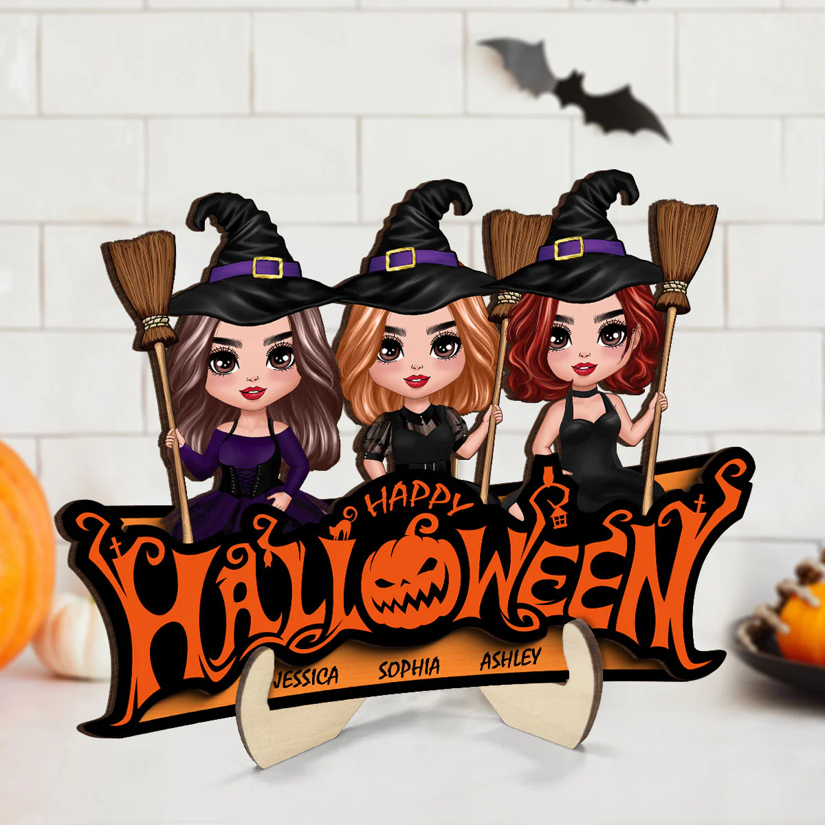Besties Happy Halloween Jack O Lantern Spooky, Personalized 2-Layered Wooden Plaque, Gift For Best Friends, Sisters - Image 3