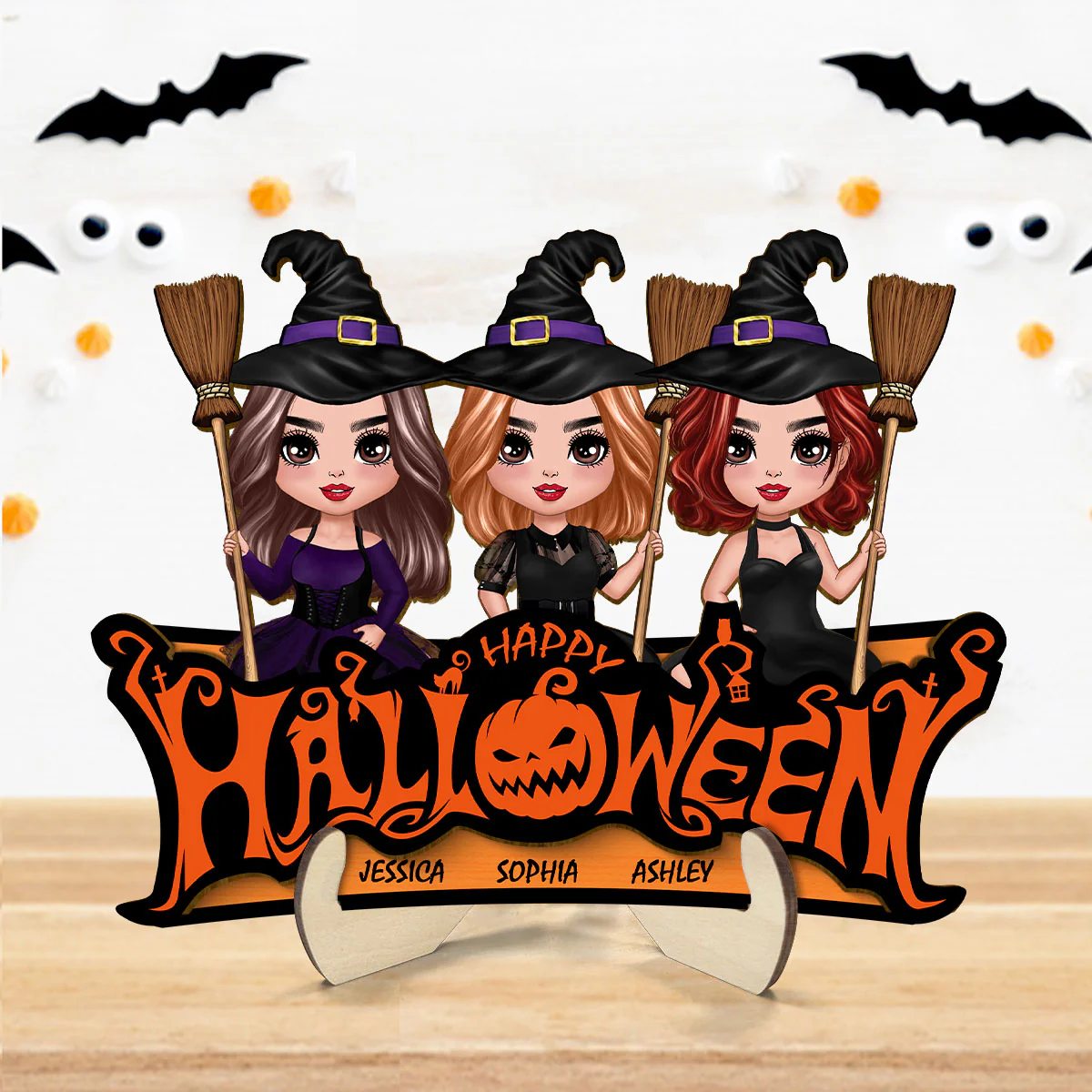 Besties Happy Halloween Jack O Lantern Spooky, Personalized 2-Layered Wooden Plaque, Gift For Best Friends, Sisters - Image 4