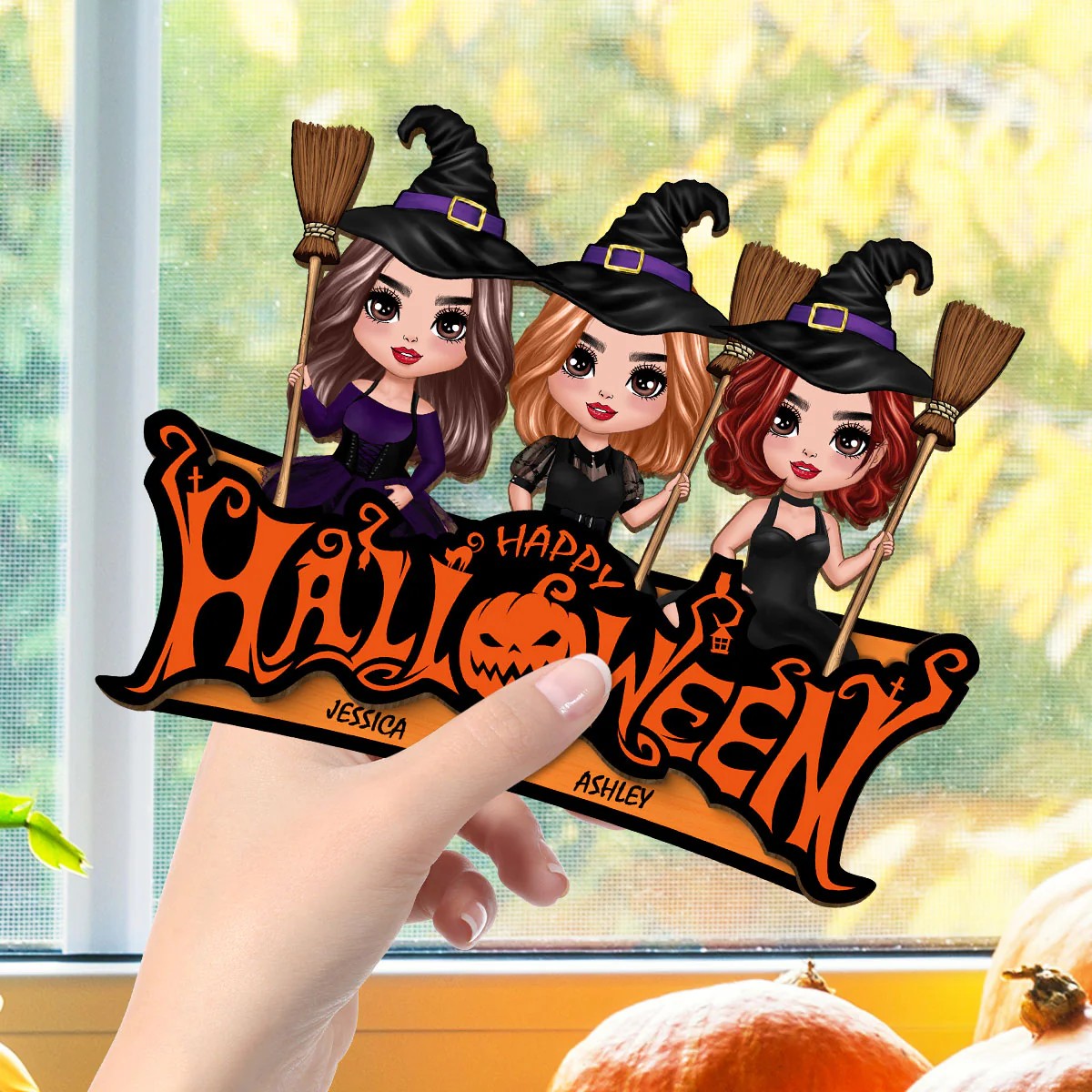 Besties Happy Halloween Jack O Lantern Spooky, Personalized 2-Layered Wooden Plaque, Gift For Best Friends, Sisters - Image 5