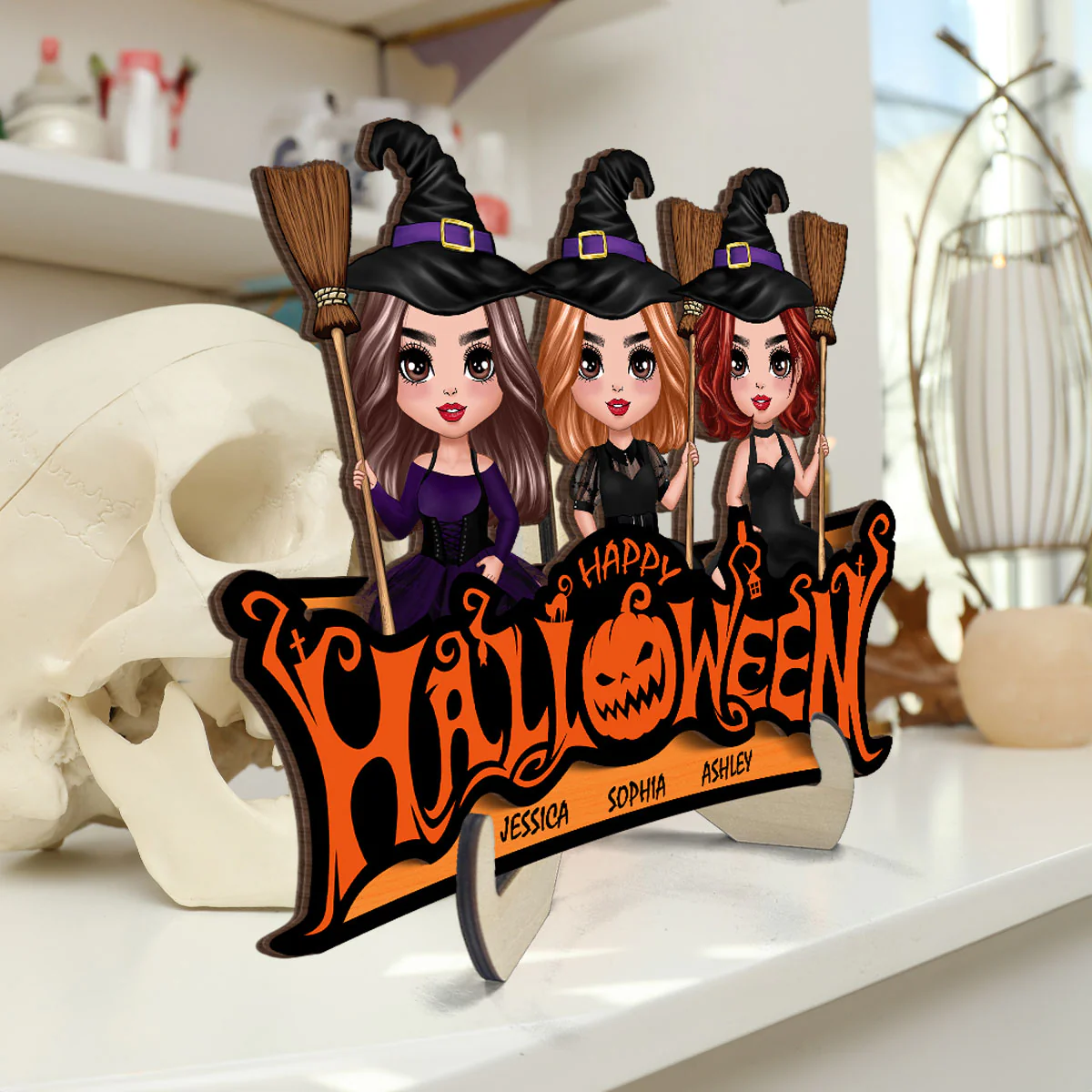 Besties Happy Halloween Jack O Lantern Spooky, Personalized 2-Layered Wooden Plaque, Gift For Best Friends, Sisters - Image 6