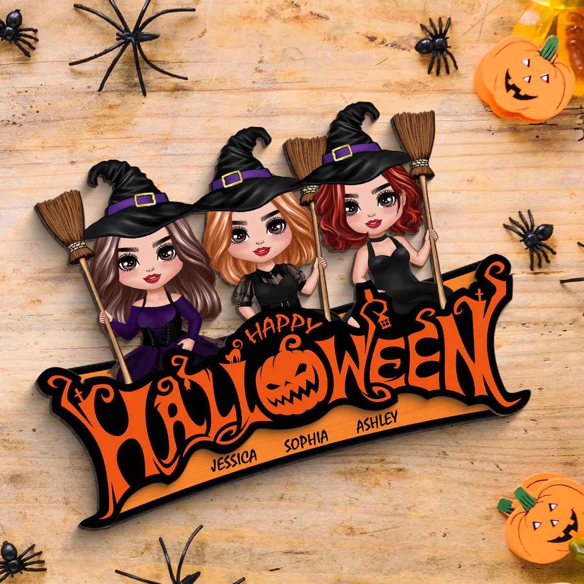 Besties Happy Halloween Jack O Lantern Spooky, Personalized 2-Layered Wooden Plaque, Gift For Best Friends, Sisters - Image 7