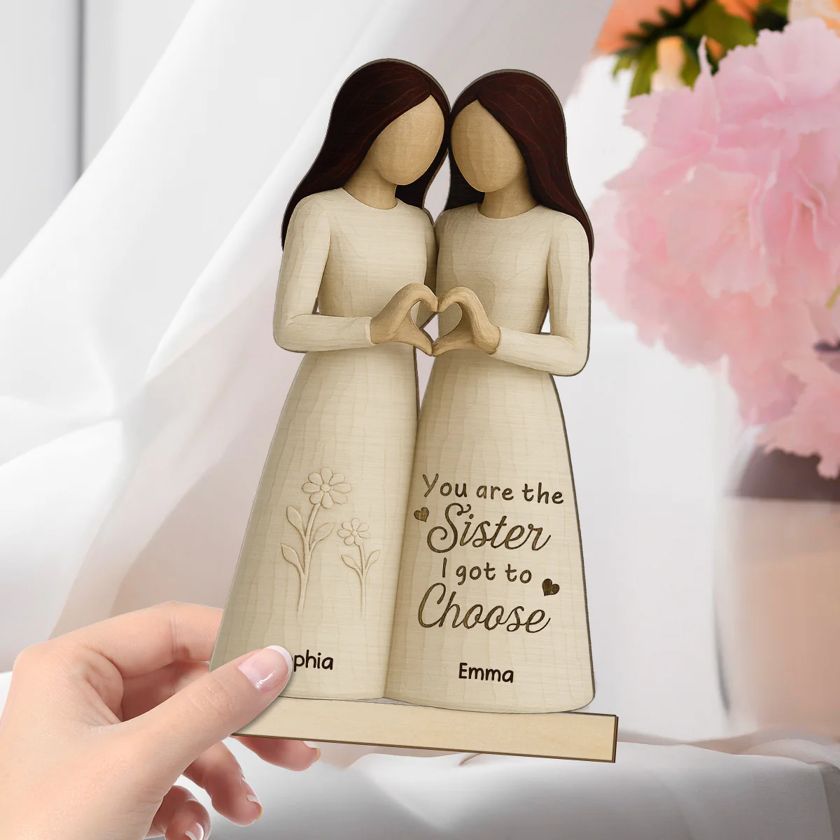 Besties Heart Hands 3D Effect Personalized Standing Wooden Plaque, Birthday Gift Friendship Gift for Besties, Best Friends - Image 4