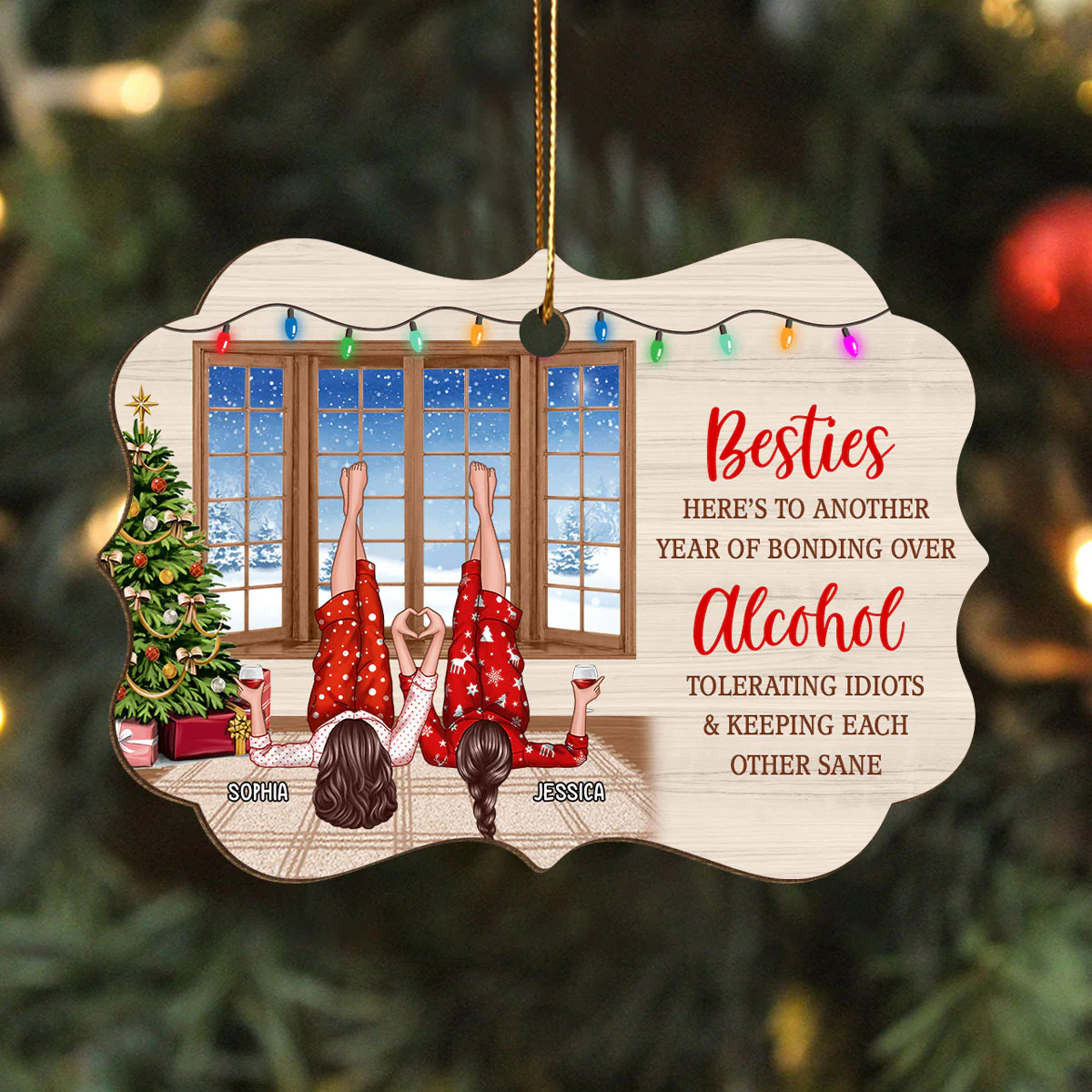 Besties Here's To Another Year Of Bonding Over Personalized Wooden Ornaments, Bestie Laying On Couch Christmas Ornament, Unique Gift For Bestie