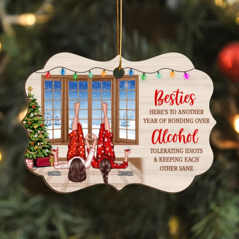 Besties Here's To Another Year Of Bonding Over Personalized Wooden Ornaments, Bestie Laying On Couch Christmas Ornament, Unique Gift For Bestie - Image 6