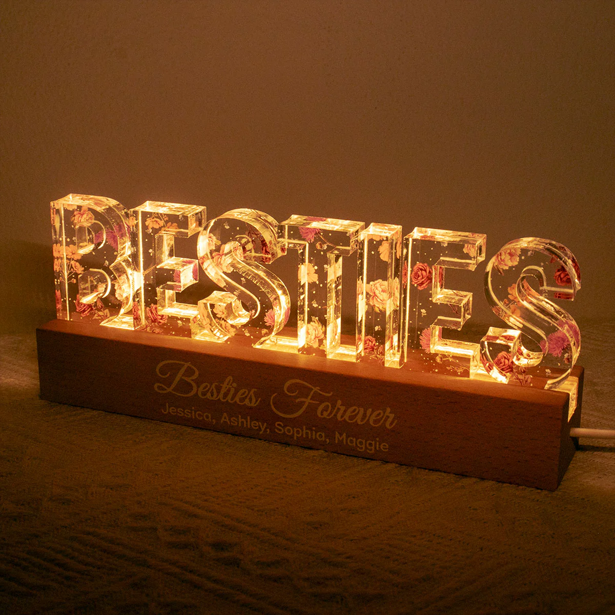 Besties If Friends Were Flowers I'd Pick You, Birth Month Flower, Friendship Gift, Personalized LED Night Light - Image 2
