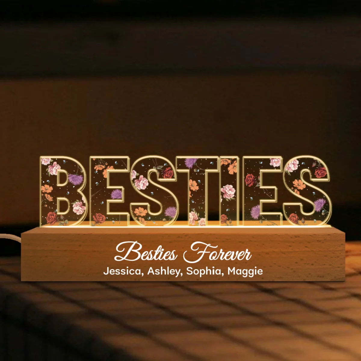 Besties If Friends Were Flowers I'd Pick You, Birth Month Flower, Friendship Gift, Personalized LED Night Light - Image 6