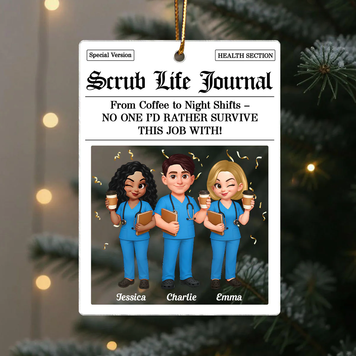 Besties in Scrubs Times Nurse Besties Personalized Acrylic Ornament, Christmas Gift For Coworkers - Image 2