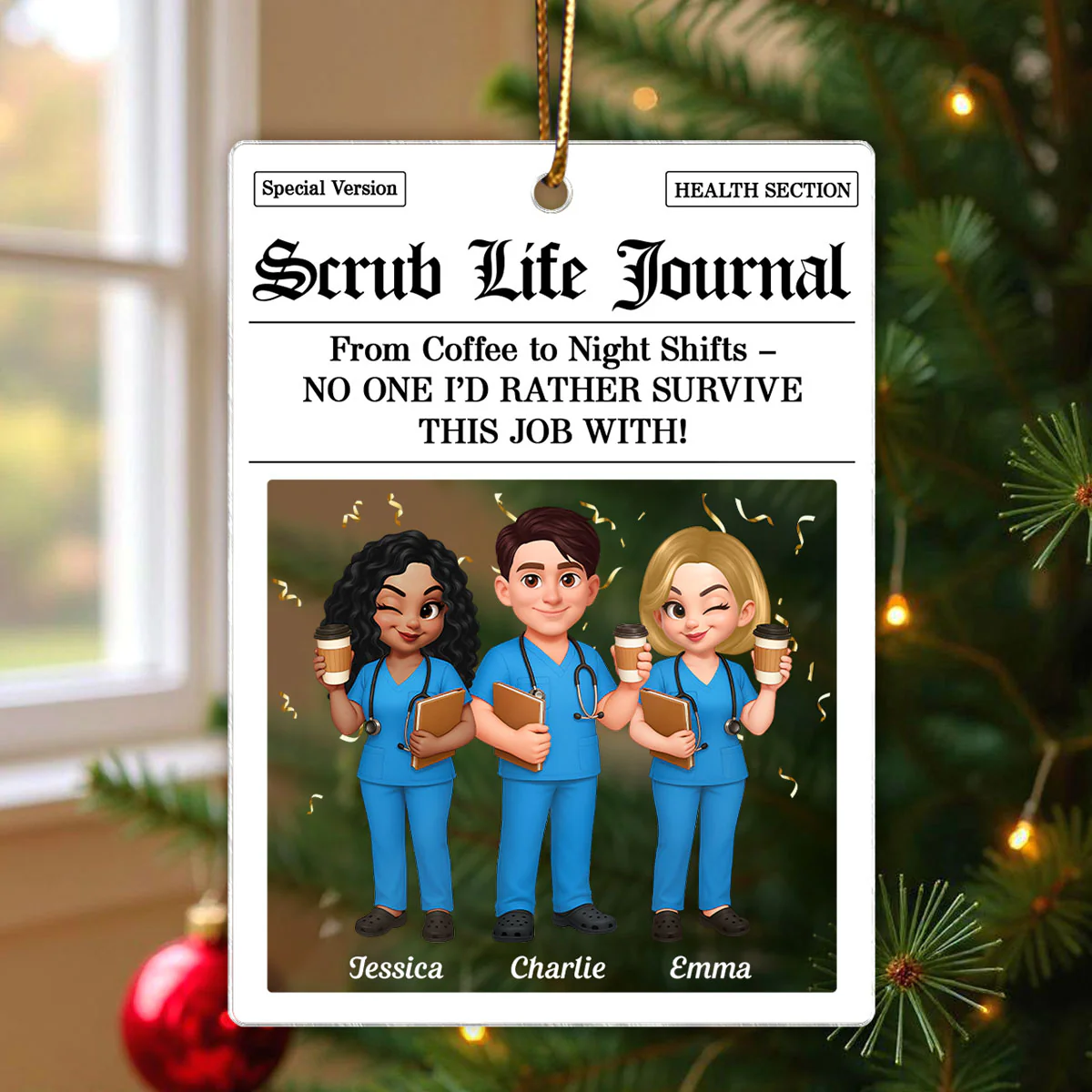 Besties in Scrubs Times Nurse Besties Personalized Acrylic Ornament, Christmas Gift For Coworkers - Image 4