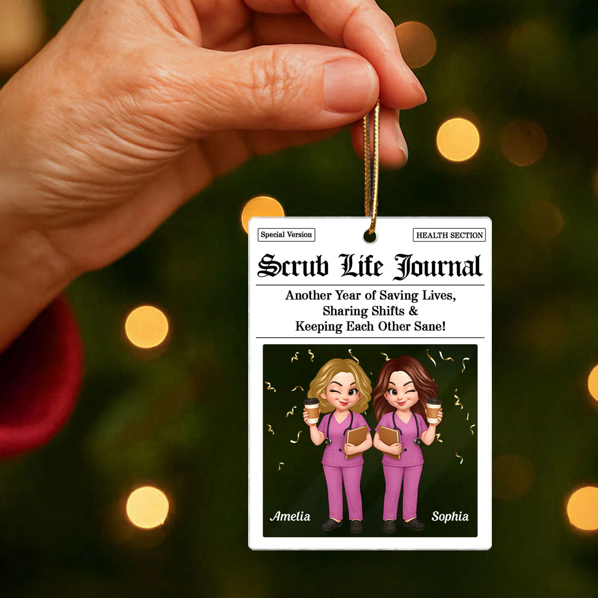 Besties in Scrubs Times Nurse Besties Personalized Acrylic Ornament, Christmas Gift For Coworkers - Image 5