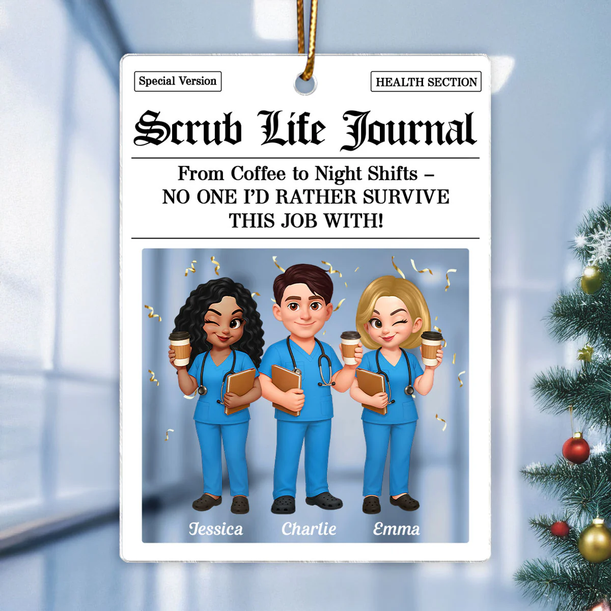 Besties in Scrubs Times Nurse Besties Personalized Acrylic Ornament, Christmas Gift For Coworkers - Image 6