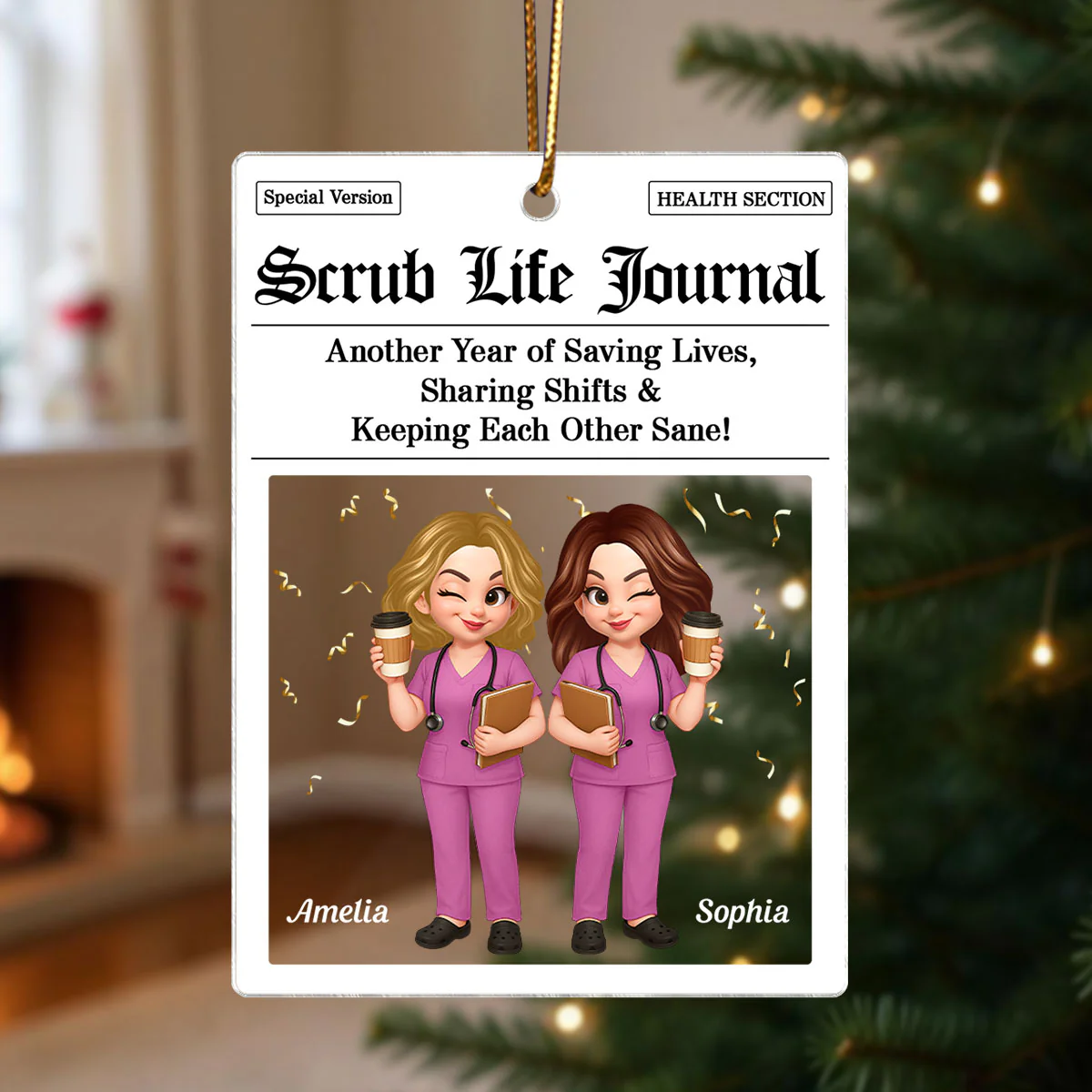 Besties in Scrubs Times Nurse Besties Personalized Acrylic Ornament, Christmas Gift For Coworkers - Image 7
