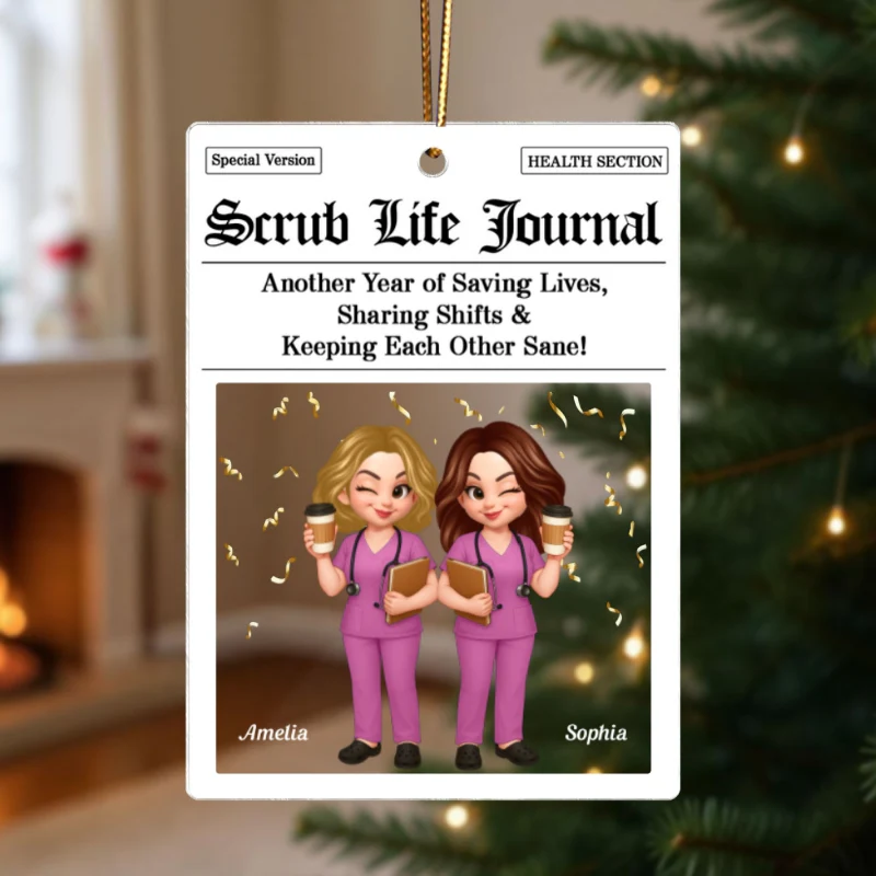 Besties in Scrubs Times Nurse Besties Personalized Acrylic Ornament, Christmas Gift For Coworkers - Image 9