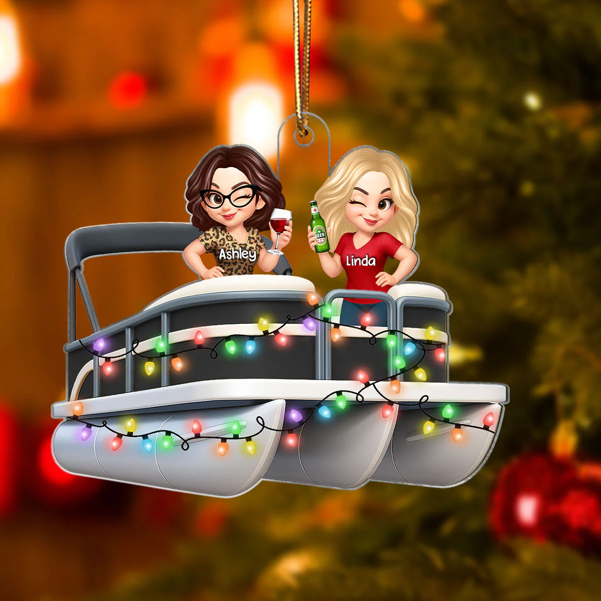 Besties On Pontoon Boat 3D Effect Personalized Acrylic Ornament Keepsake - Image 4